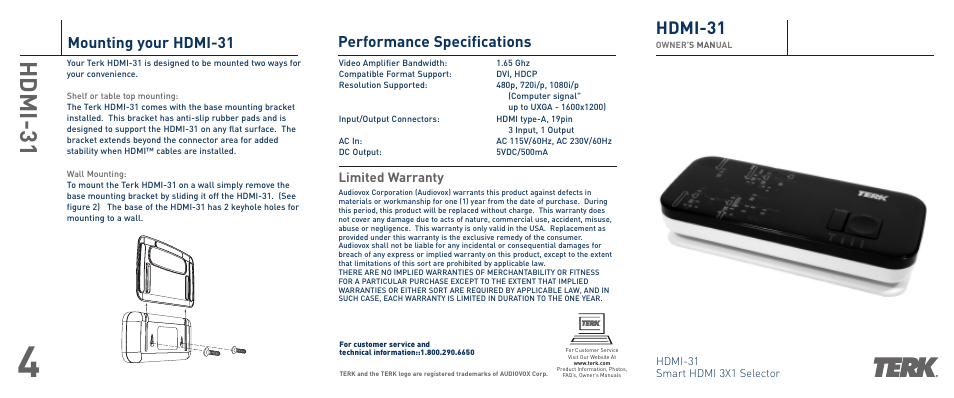 Terk HDMI31_OMЙ User Manual | 2 pages