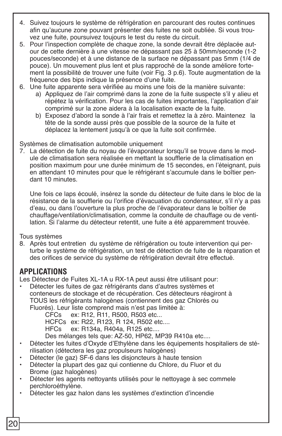 Applications | TIF RX-1A Refrigerant Leak Detector User Manual | Page 22 / 32