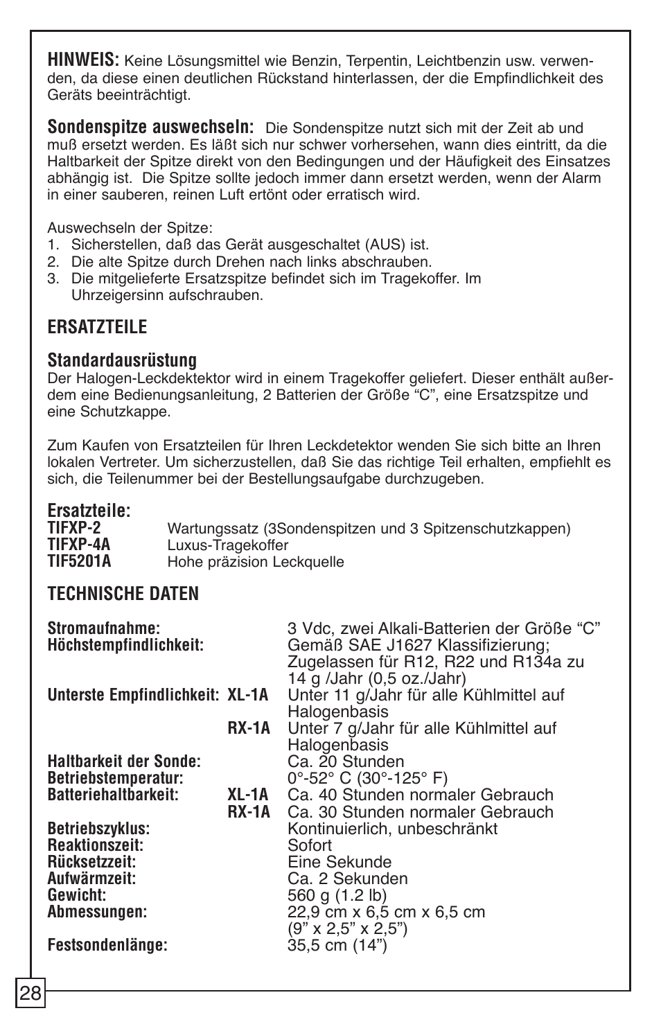 TIF RX-1A Refrigerant Leak Detector User Manual | Page 30 / 32