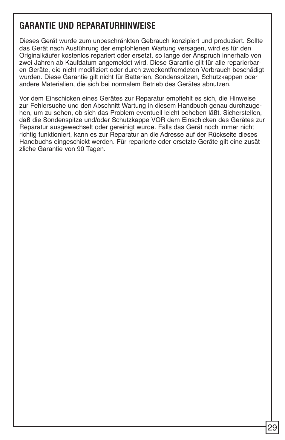 29 garantie und reparaturhinweise | TIF RX-1A Refrigerant Leak Detector User Manual | Page 31 / 32