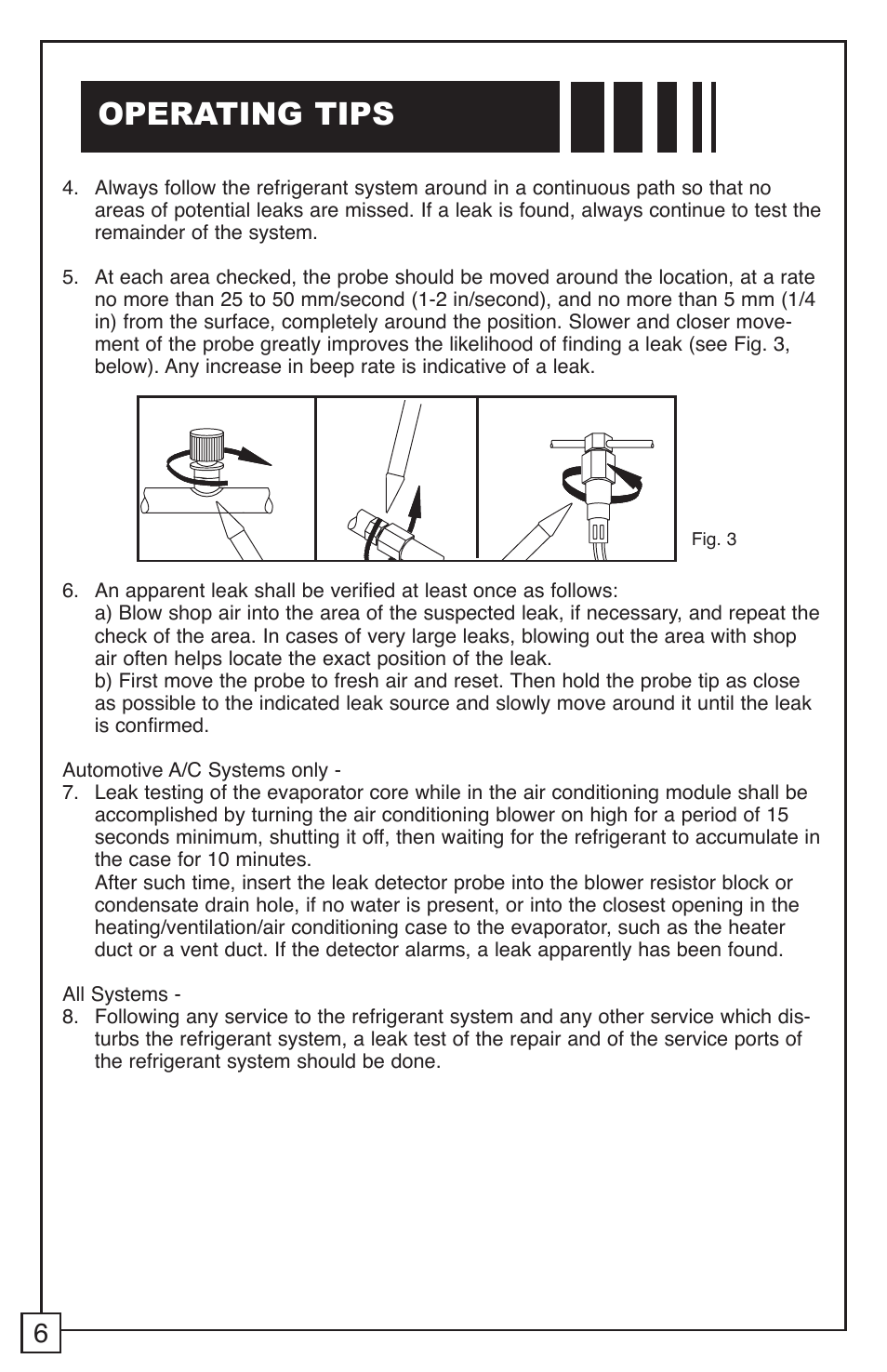 Operating tips | TIF RX-1A Refrigerant Leak Detector User Manual | Page 8 / 32