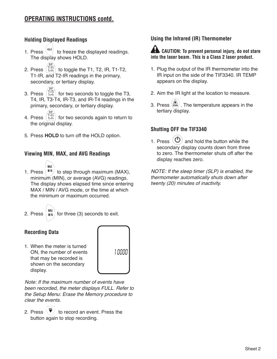 Operating instructions contd | TIF 3340 Professional Differential Thermometer and InfraRed Thermometer User Manual | Page 3 / 6