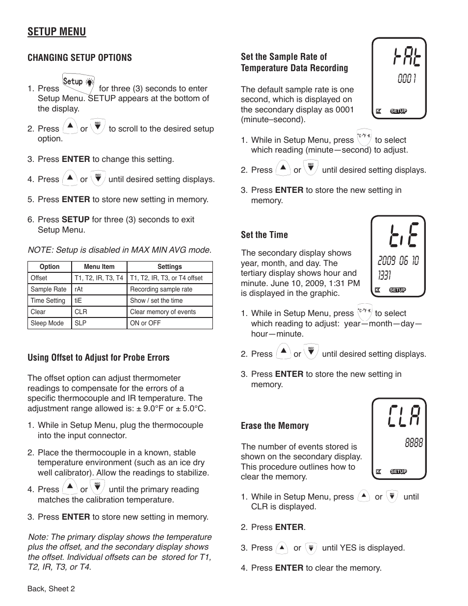 Setup menu | TIF 3340 Professional Differential Thermometer and InfraRed Thermometer User Manual | Page 4 / 6