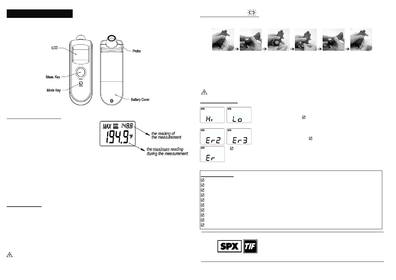 TIF 7201 Pocket IR Thermometer User Manual | 1 page