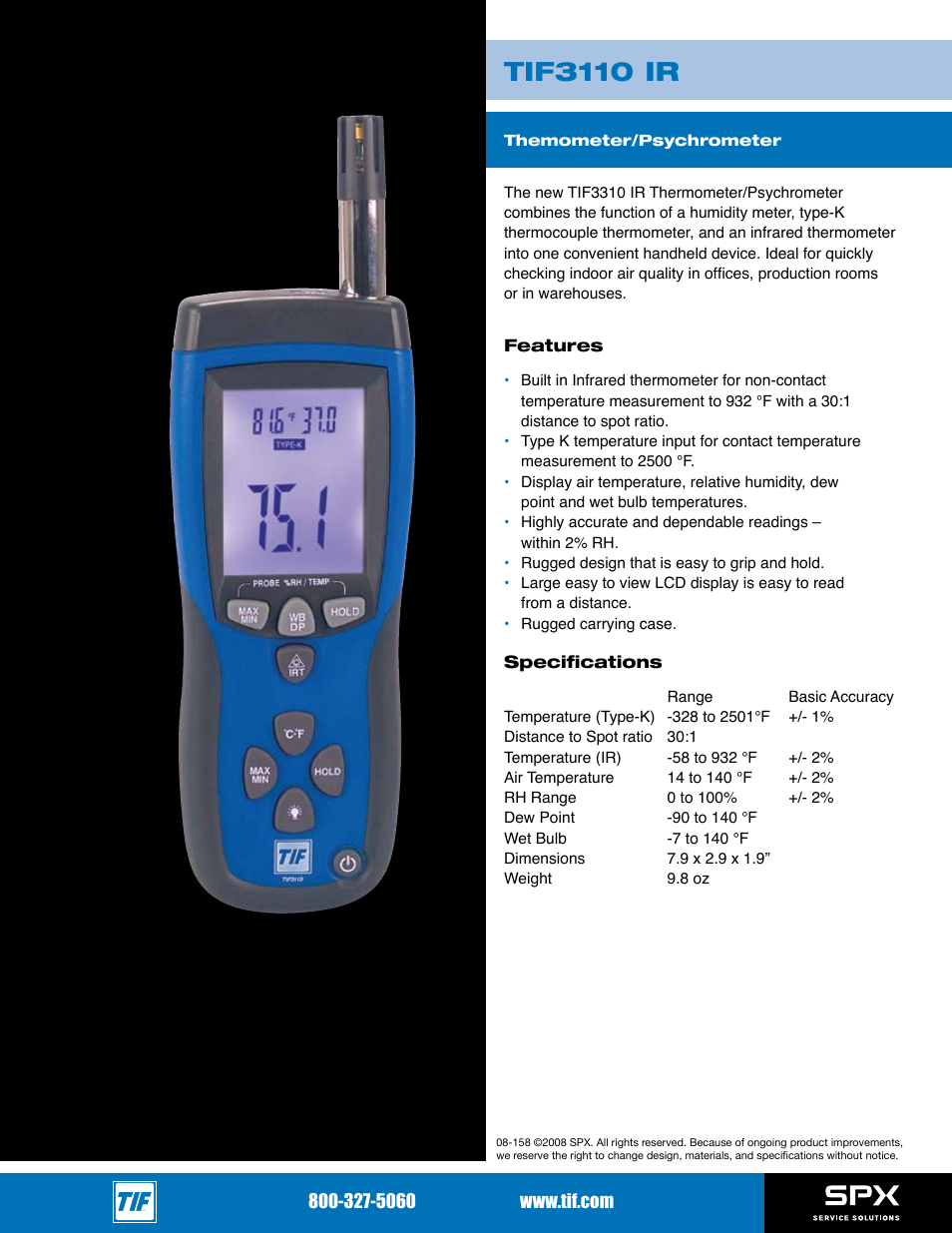 TIF 3110 Themometer_Psychrometer User Manual | 1 page