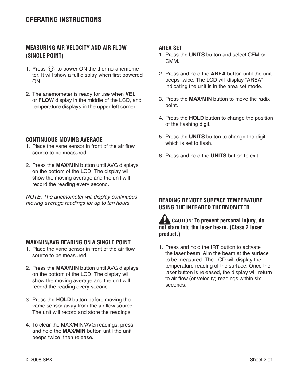 Operating instructions | TIF 3220 Thermo-Anemometer and IR Thermometer User Manual | Page 3 / 4