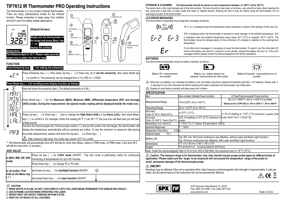 TIF 7612 IR Thermometer PRO User Manual | 1 page