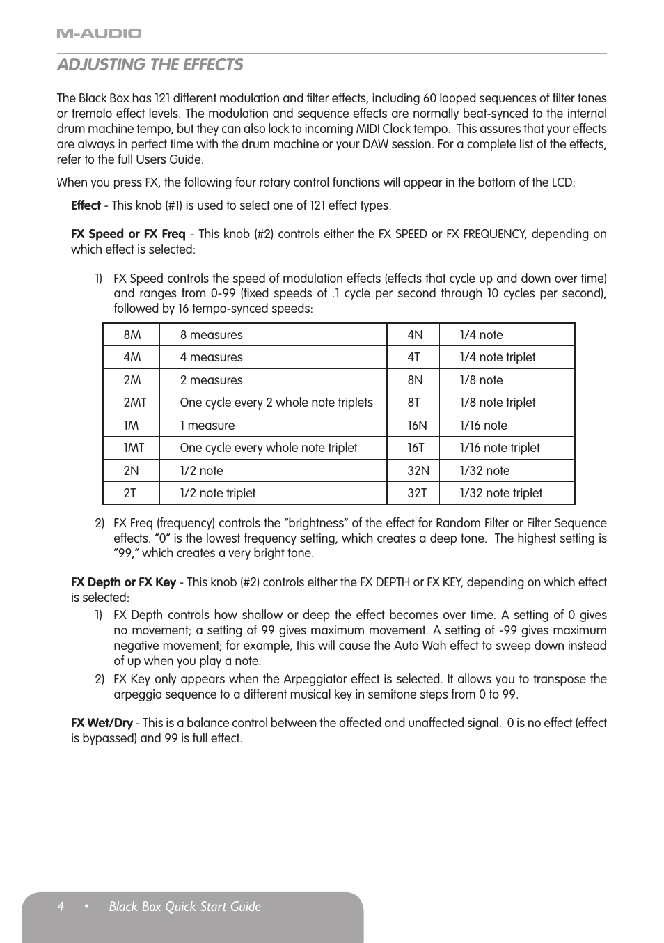 Adjusting the effects | M-AUDIO Black Box User Manual | Page 5 / 14