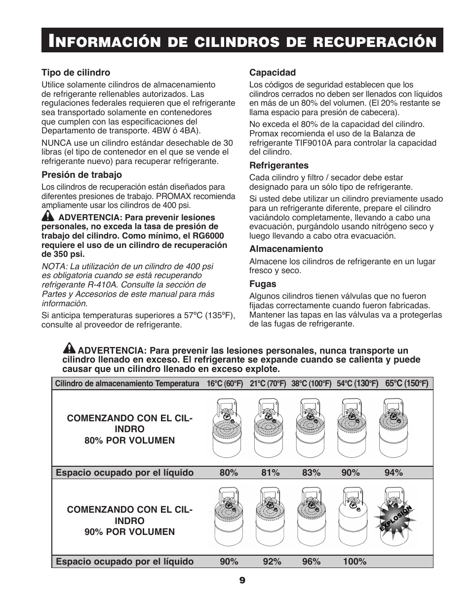Nformación, Cilindros, Recuperación | TIF RG6000 Refrigerant Recovery User Manual | Page 9 / 15