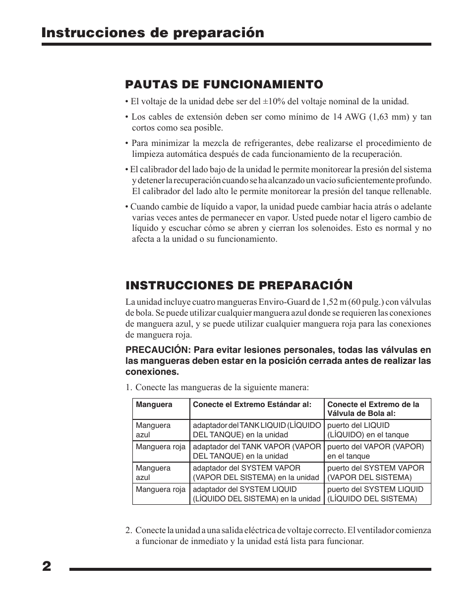 2instrucciones de preparación, Instrucciones de preparación, Pautas de funcionamiento | TIF 25201B Refrigerant Recovery Machine, 220V-240V 50_60 Hz User Manual | Page 4 / 16