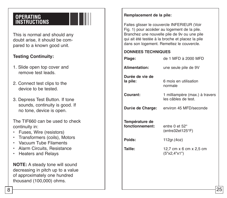 Operating instructions | TIF 660 Capacitor Tester User Manual | Page 10 / 18