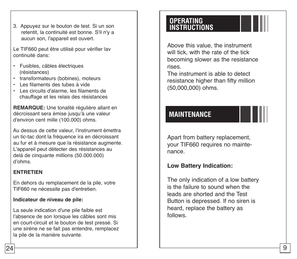 Operating instructions maintenance | TIF 660 Capacitor Tester User Manual | Page 11 / 18