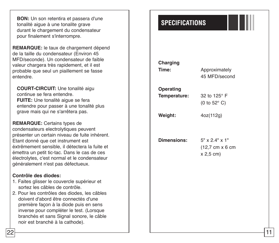 Specifications | TIF 660 Capacitor Tester User Manual | Page 13 / 18