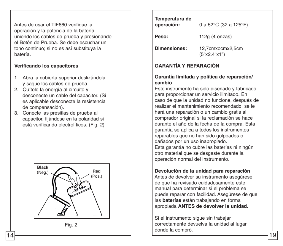 TIF 660 Capacitor Tester User Manual | Page 16 / 18