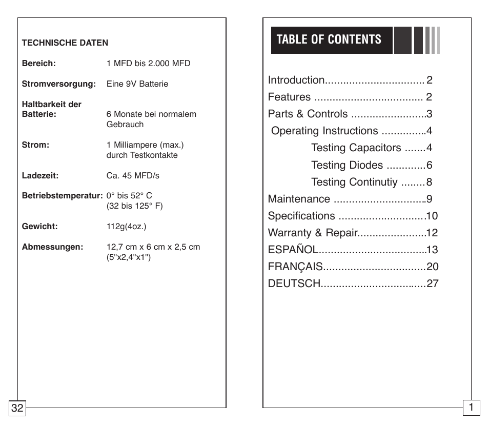 TIF 660 Capacitor Tester User Manual | Page 3 / 18