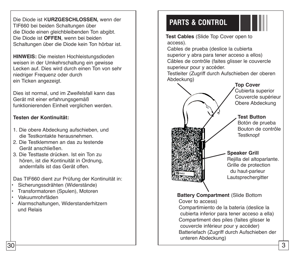 Parts & control | TIF 660 Capacitor Tester User Manual | Page 5 / 18