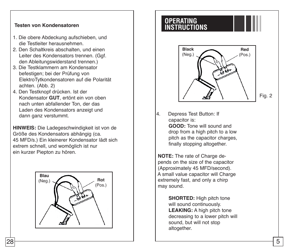 Operating instructions | TIF 660 Capacitor Tester User Manual | Page 7 / 18