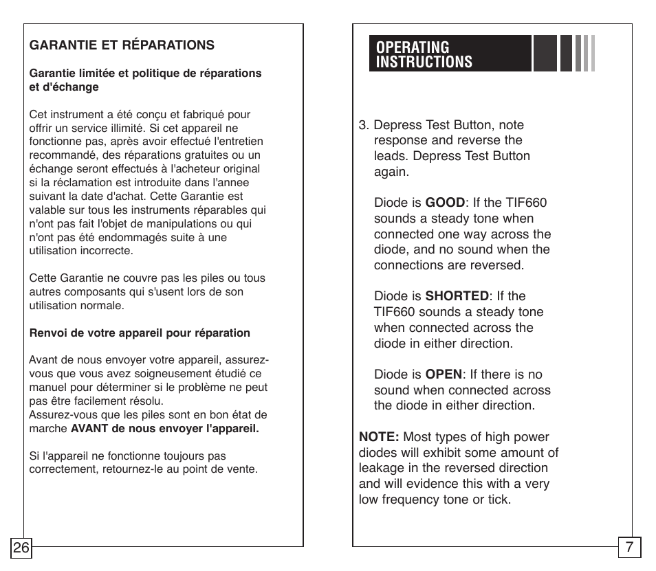 Operating instructions | TIF 660 Capacitor Tester User Manual | Page 9 / 18