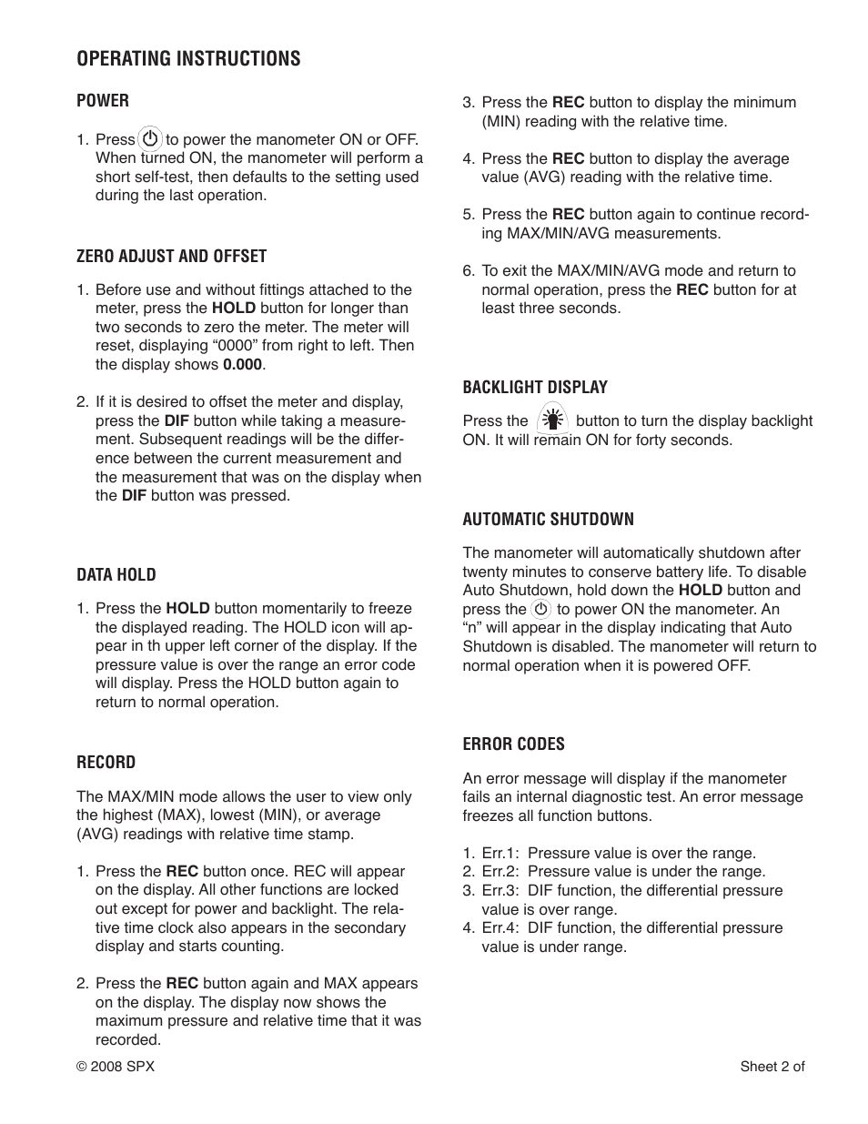 Operating instructions | TIF 3420 Differential Pressure Meter User Manual | Page 3 / 4