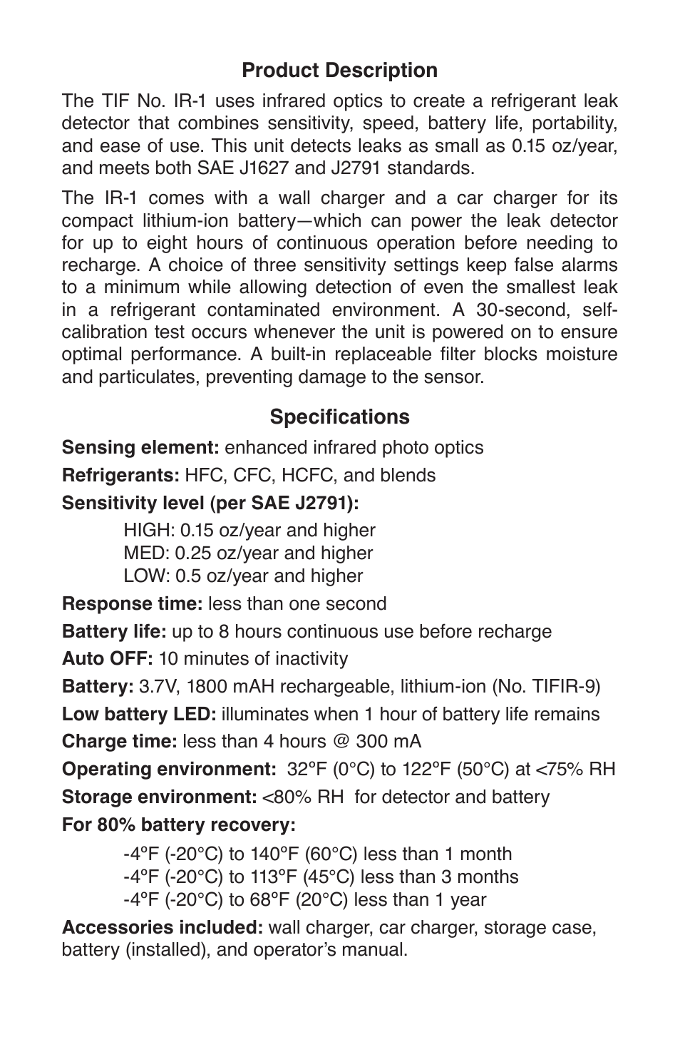 TIF IR-1 Infrared Refrigerant Leak Detector User Manual | Page 2 / 8