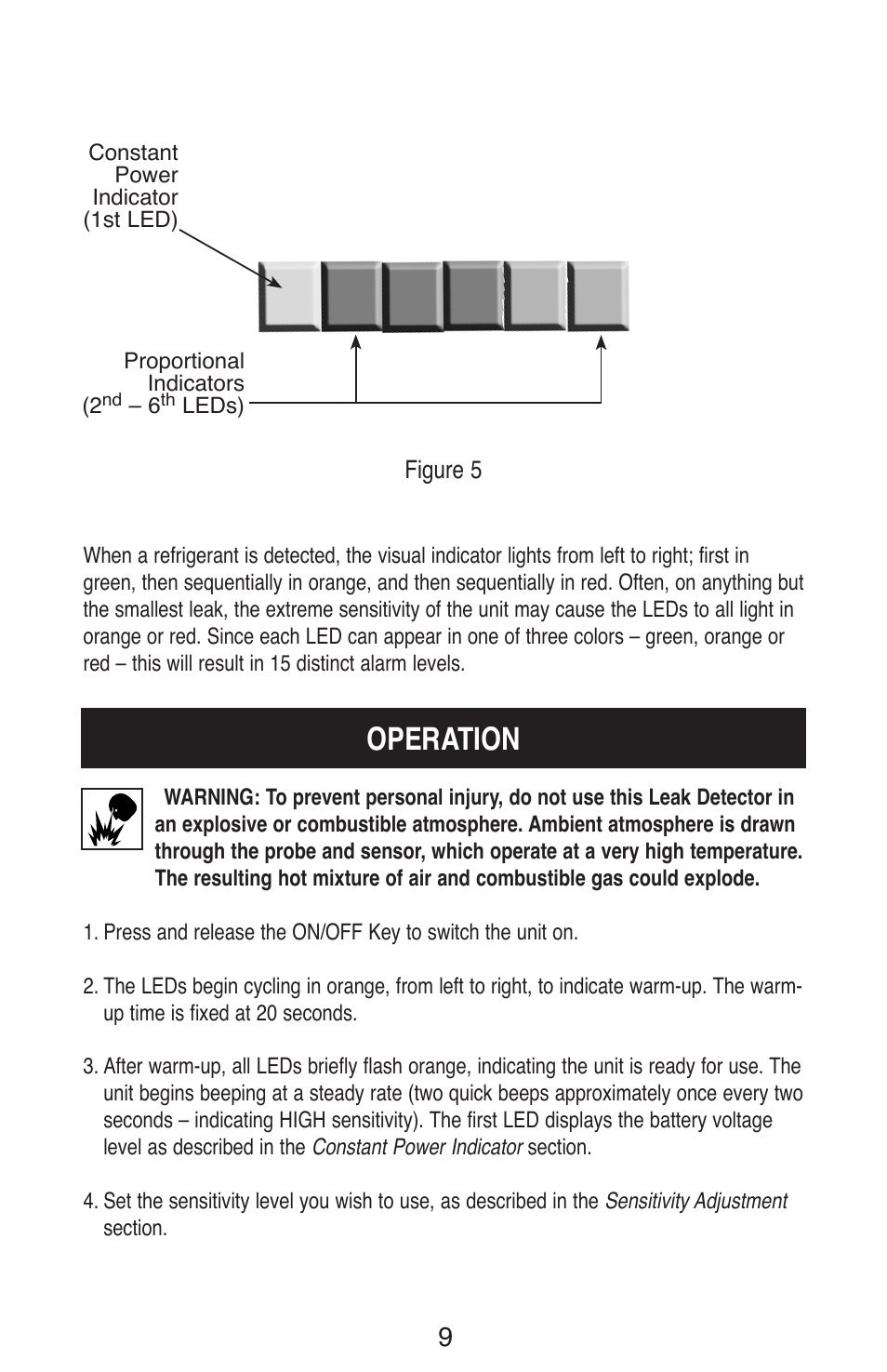 Operation | TIF ZX Heated Pentode Refrigerant Detector User Manual | Page 11 / 24