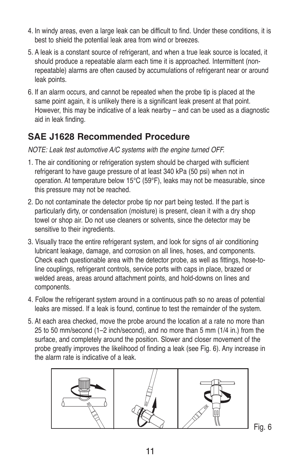 Sae j1628 recommended procedure | TIF ZX Heated Pentode Refrigerant Detector User Manual | Page 13 / 24