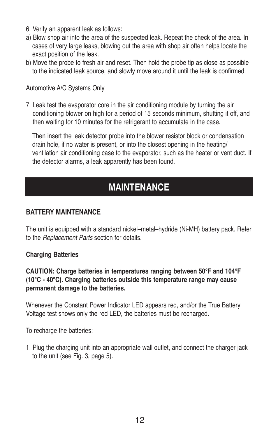 Maintenance | TIF ZX Heated Pentode Refrigerant Detector User Manual | Page 14 / 24