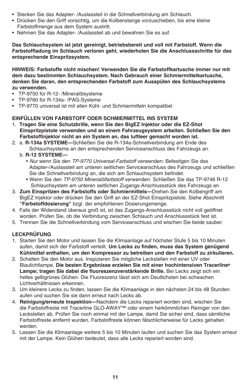 Tracer Big EZ Shot and EZ Shot M-L AM12050 User Manual | Page 11 / 14