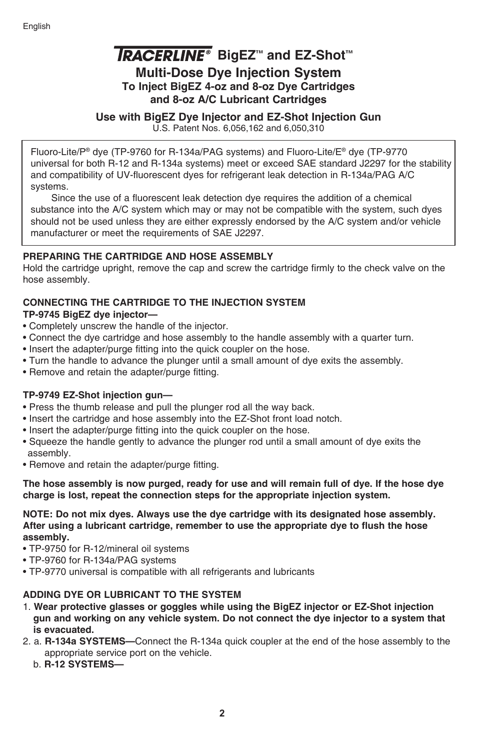 Bigez, And ez-shot, Multi-dose dye injection system | Tracer Big EZ Shot and EZ Shot M-L AM12050 User Manual | Page 2 / 14