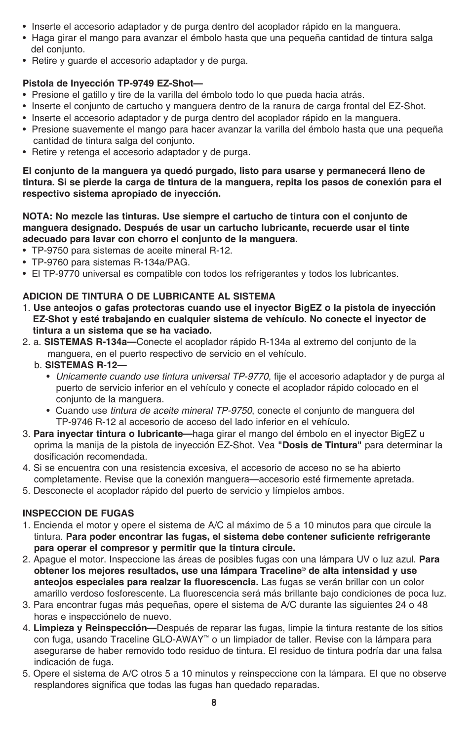 Tracer Big EZ Shot and EZ Shot M-L AM12050 User Manual | Page 8 / 14