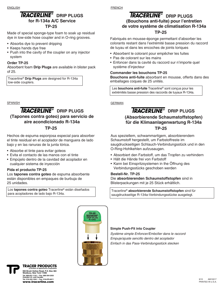 Tracer Drip Plugs TP-25 Tracerline M-L AM10017 User Manual | 1 page