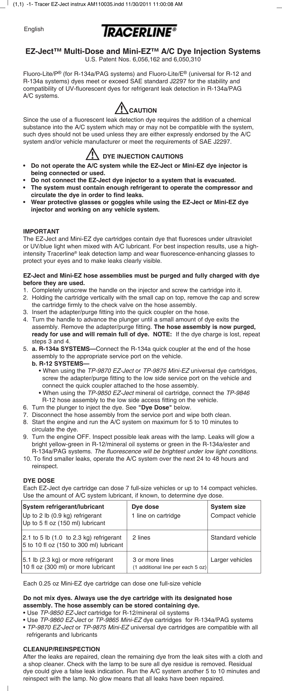 Tracer EZ-JECT, MiniEZ M-L AM11035 (Was A04027-2) User Manual | 8 pages