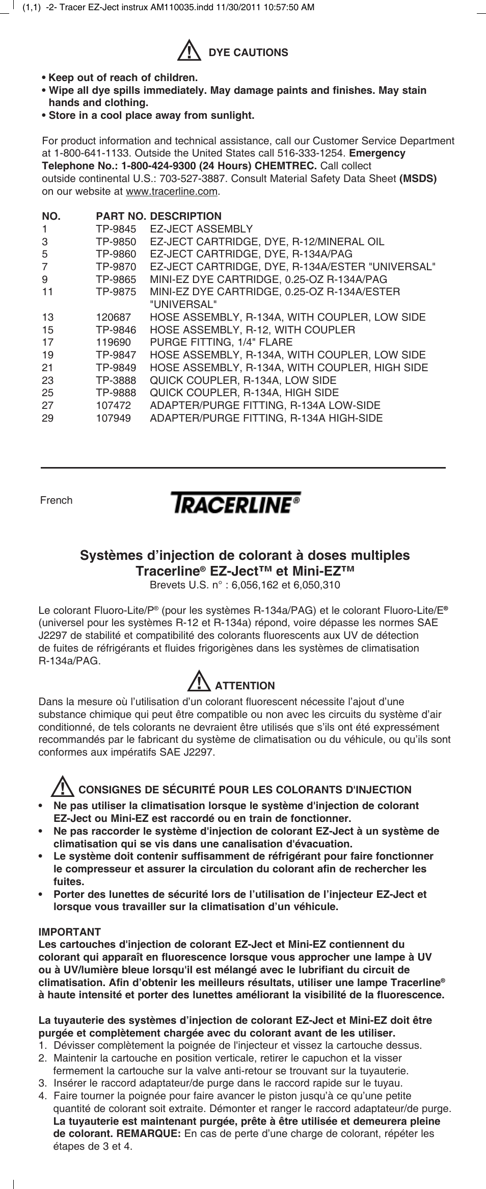 Ez-ject™ et mini-ez | Tracer EZ-JECT, MiniEZ M-L AM11035 (Was A04027-2) User Manual | Page 2 / 8