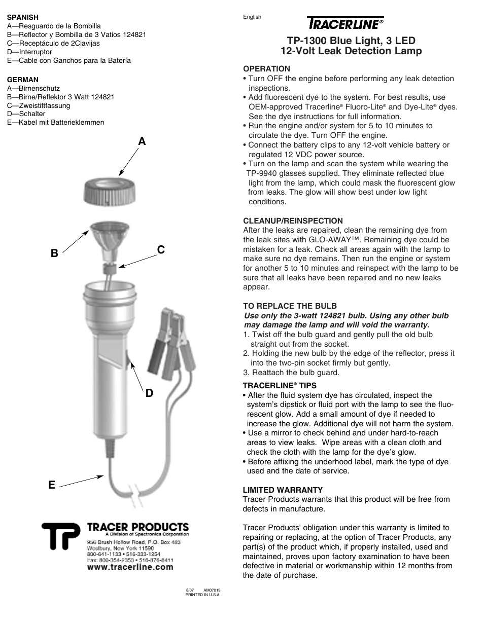 Tracer TP-1300 M-L AM07019 User Manual | 4 pages