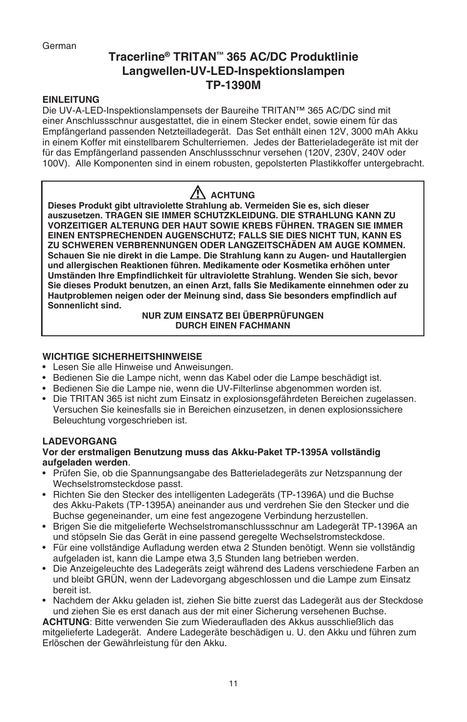 Tracerline, Tritan | Tracer TP-1390M M-L AM09003-3 User Manual | Page 11 / 15