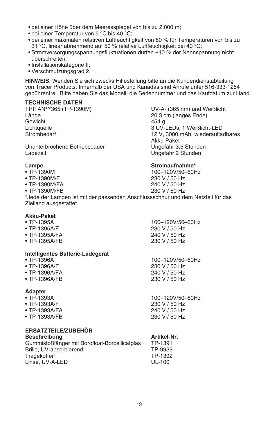 Tracer TP-1390M M-L AM09003-3 User Manual | Page 13 / 15