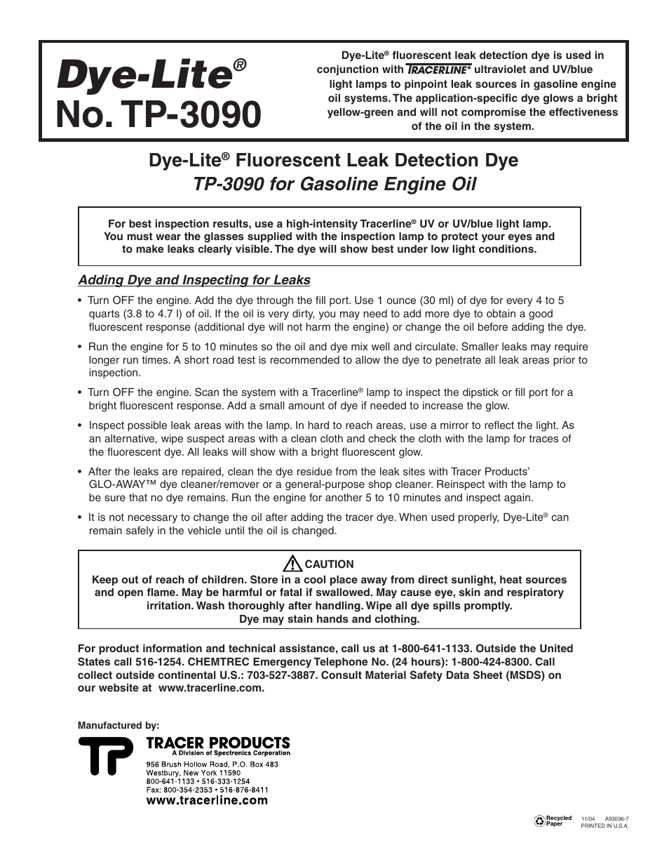 Tracer TP-3090 Dye-Lite User Manual | 1 page