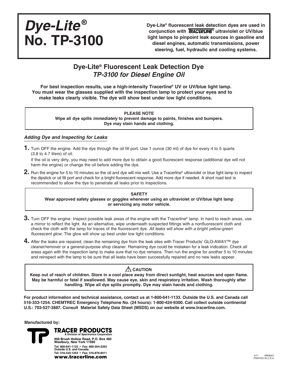 Tracer TP-3100 Dye-Lite AM06001 User Manual | 1 page