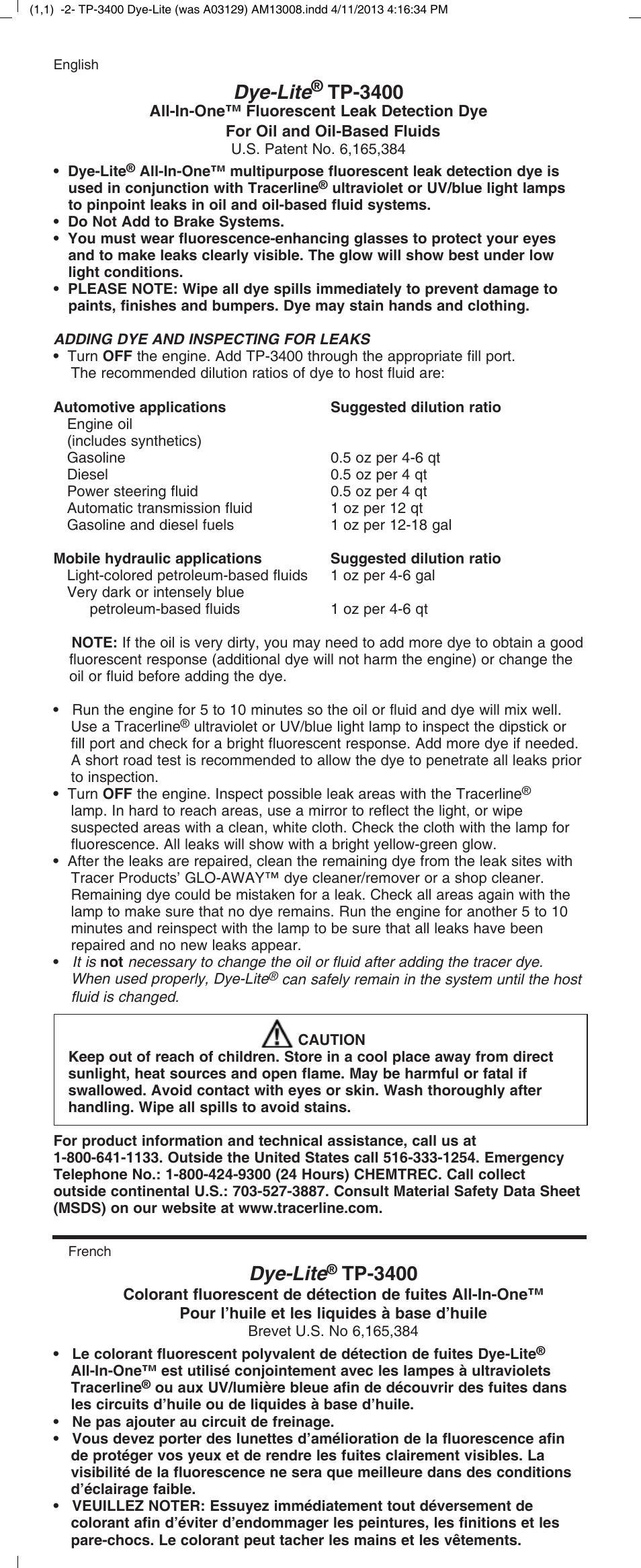 Tracer TP-3400 Dye-Lite M-L AM13008 User Manual | 4 pages