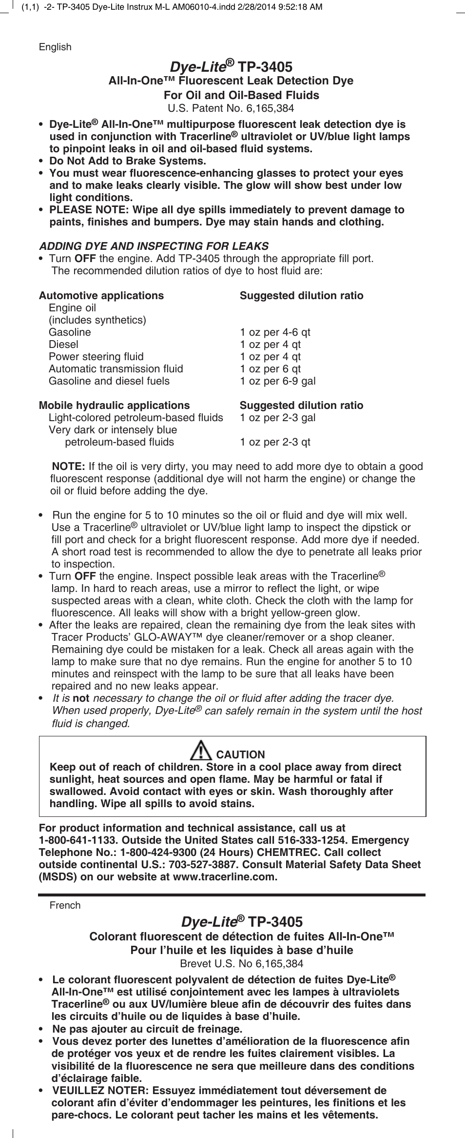 Tracer TP-3405 Dye-Lite M-L AM06010-4 User Manual | 4 pages