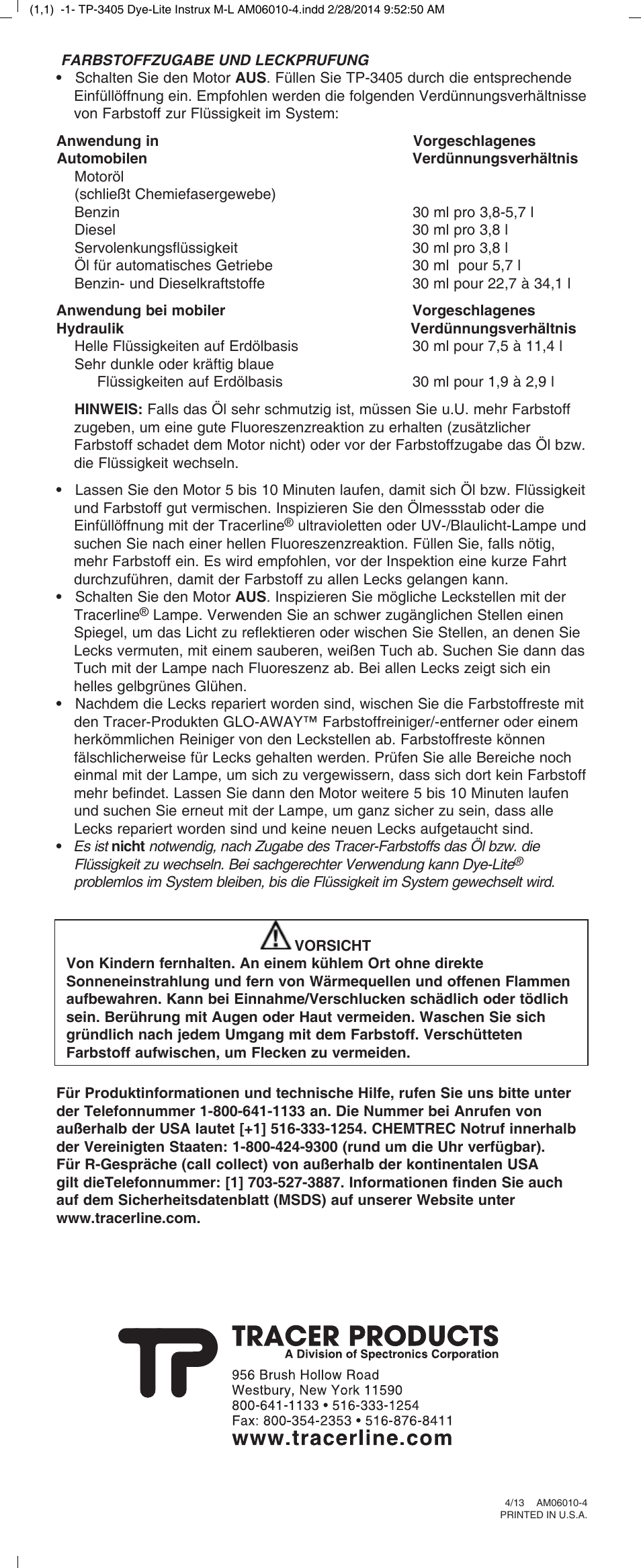 Tracer TP-3405 Dye-Lite M-L AM06010-4 User Manual | Page 4 / 4