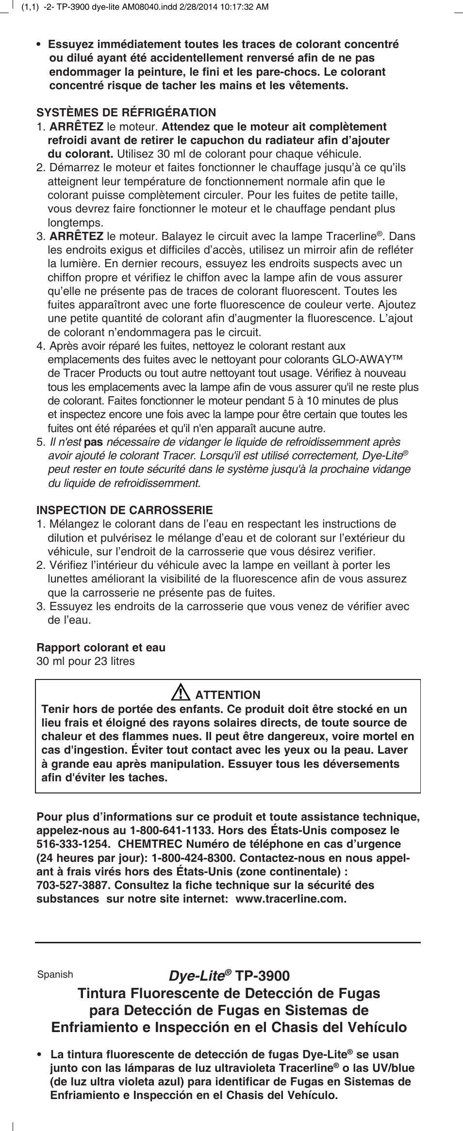 Dye-lite | Tracer TP-3900 M-L AM08040 User Manual | Page 2 / 4