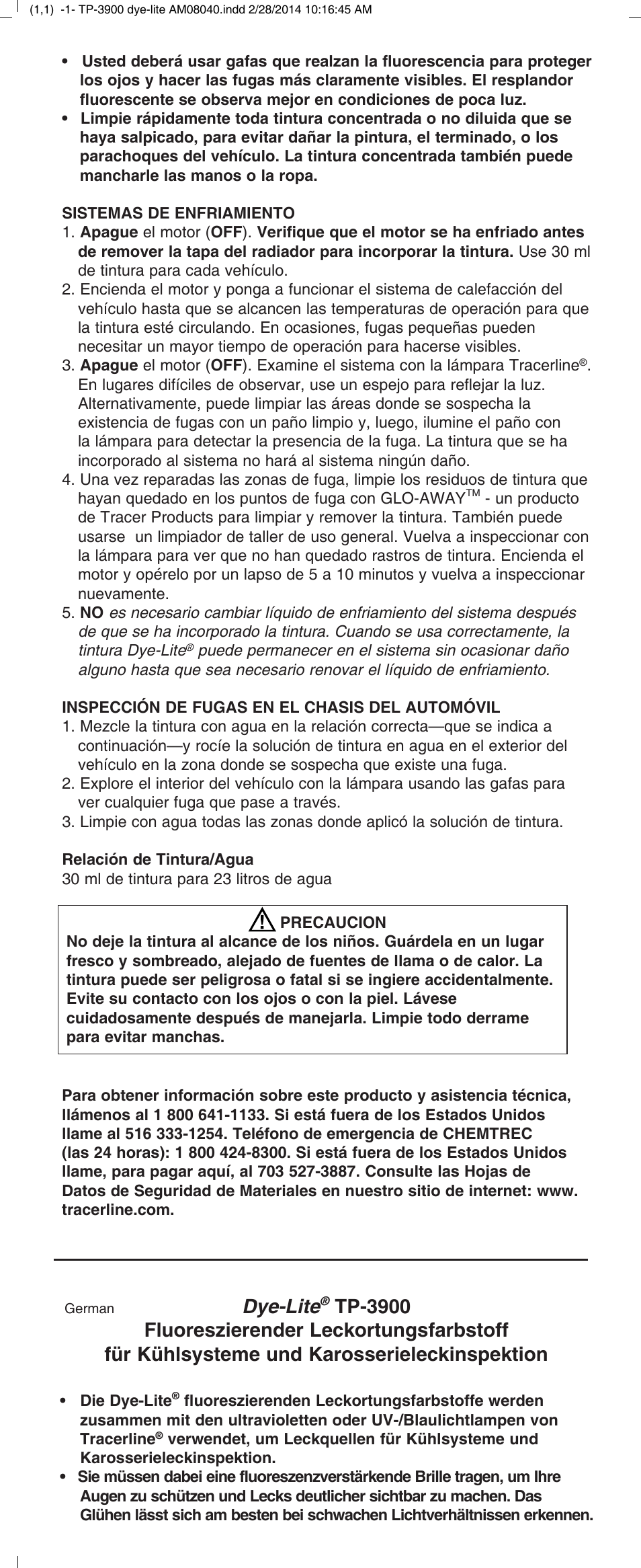 Dye-lite | Tracer TP-3900 M-L AM08040 User Manual | Page 3 / 4