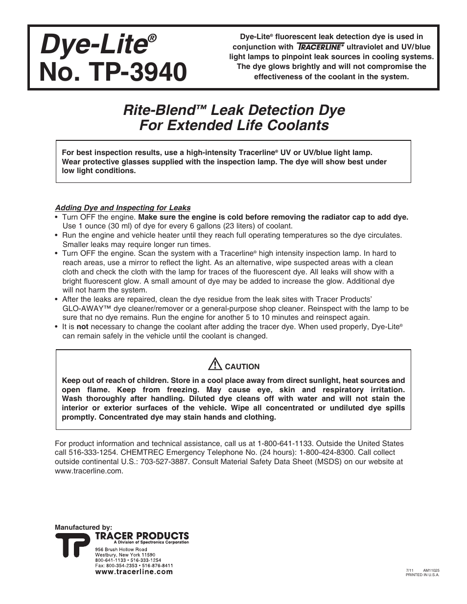Tracer TP-3940 Dye-Lite AM11025 User Manual | 1 page