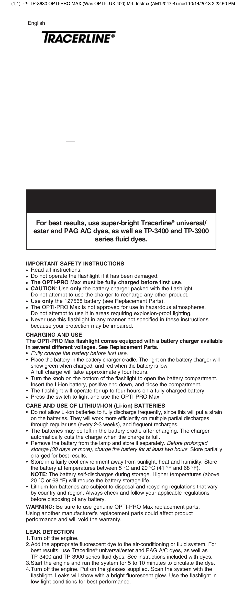 Tracer TP-8630 OPTI-PRO MAX M-L AM12047-4 User Manual | 8 pages