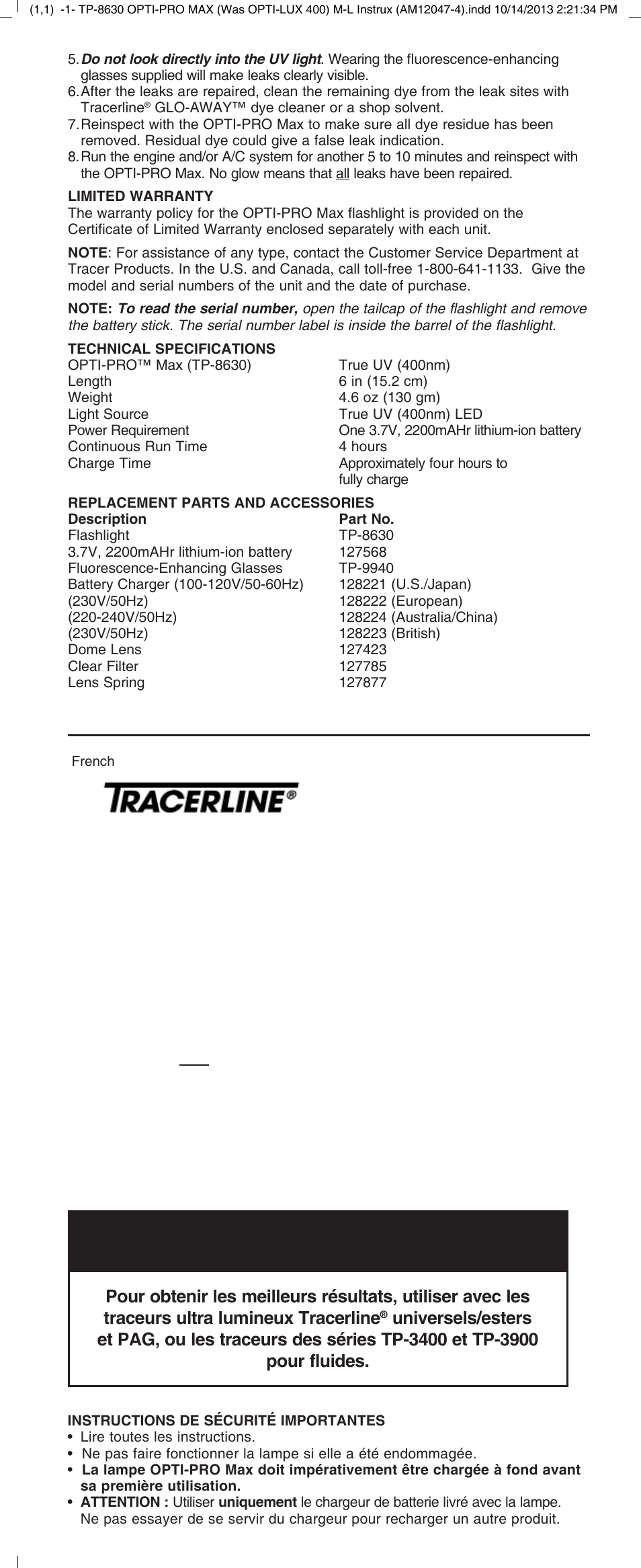 Opti-pro™ max | Tracer TP-8630 OPTI-PRO MAX M-L AM12047-4 User Manual | Page 2 / 8