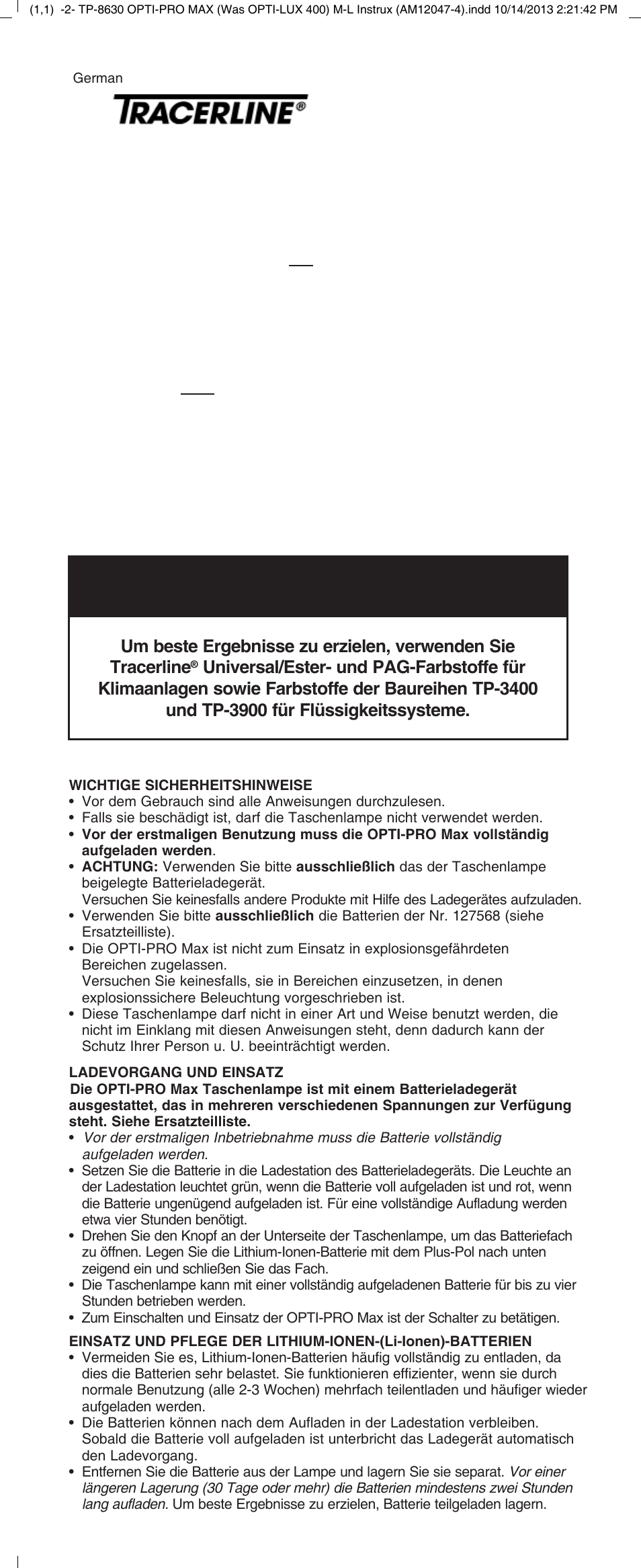 Opti-pro™ max | Tracer TP-8630 OPTI-PRO MAX M-L AM12047-4 User Manual | Page 6 / 8