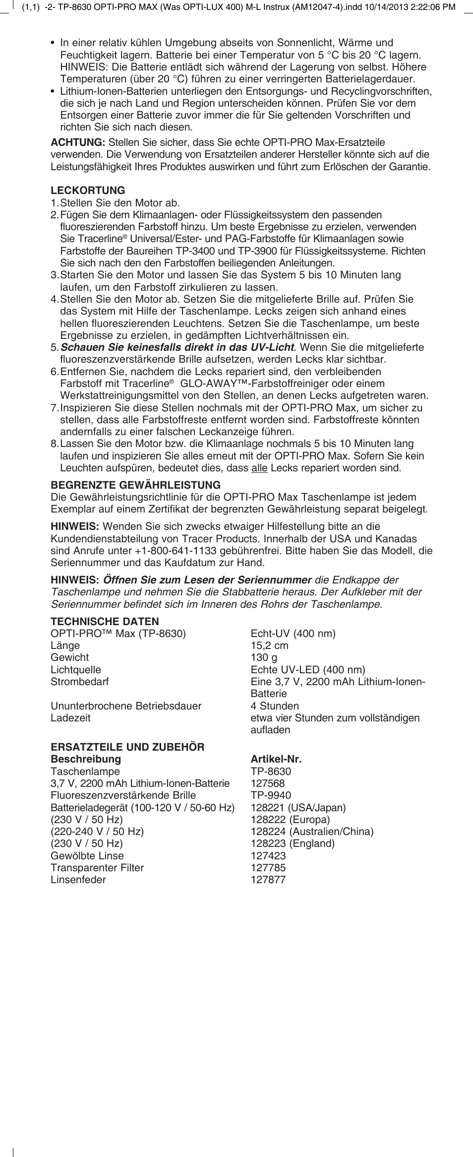 Tracer TP-8630 OPTI-PRO MAX M-L AM12047-4 User Manual | Page 7 / 8