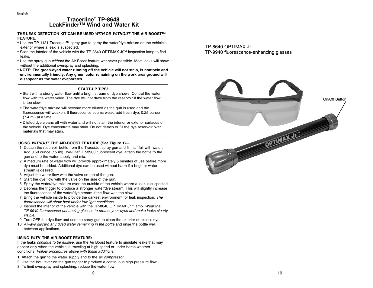 Tp-8648 leakfinder kit manual 19.pdf, Tracerline, Tp-8648 leakfinder™ wind and water kit | Tracer TP-8648 Manual M-L AM06054 User Manual | Page 19 / 19