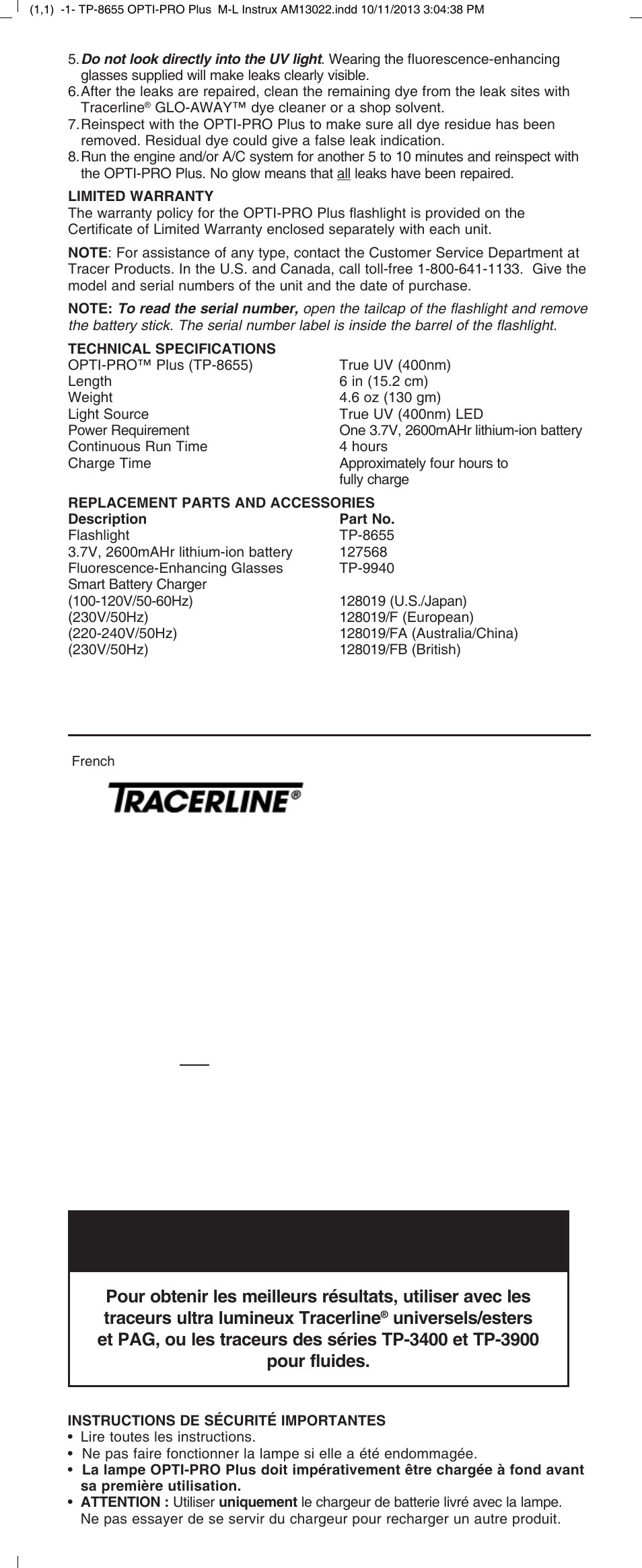 Opti-pro™ plus | Tracer TP-8655 OPTI-PRO Plus M-L AM13022 User Manual | Page 2 / 8